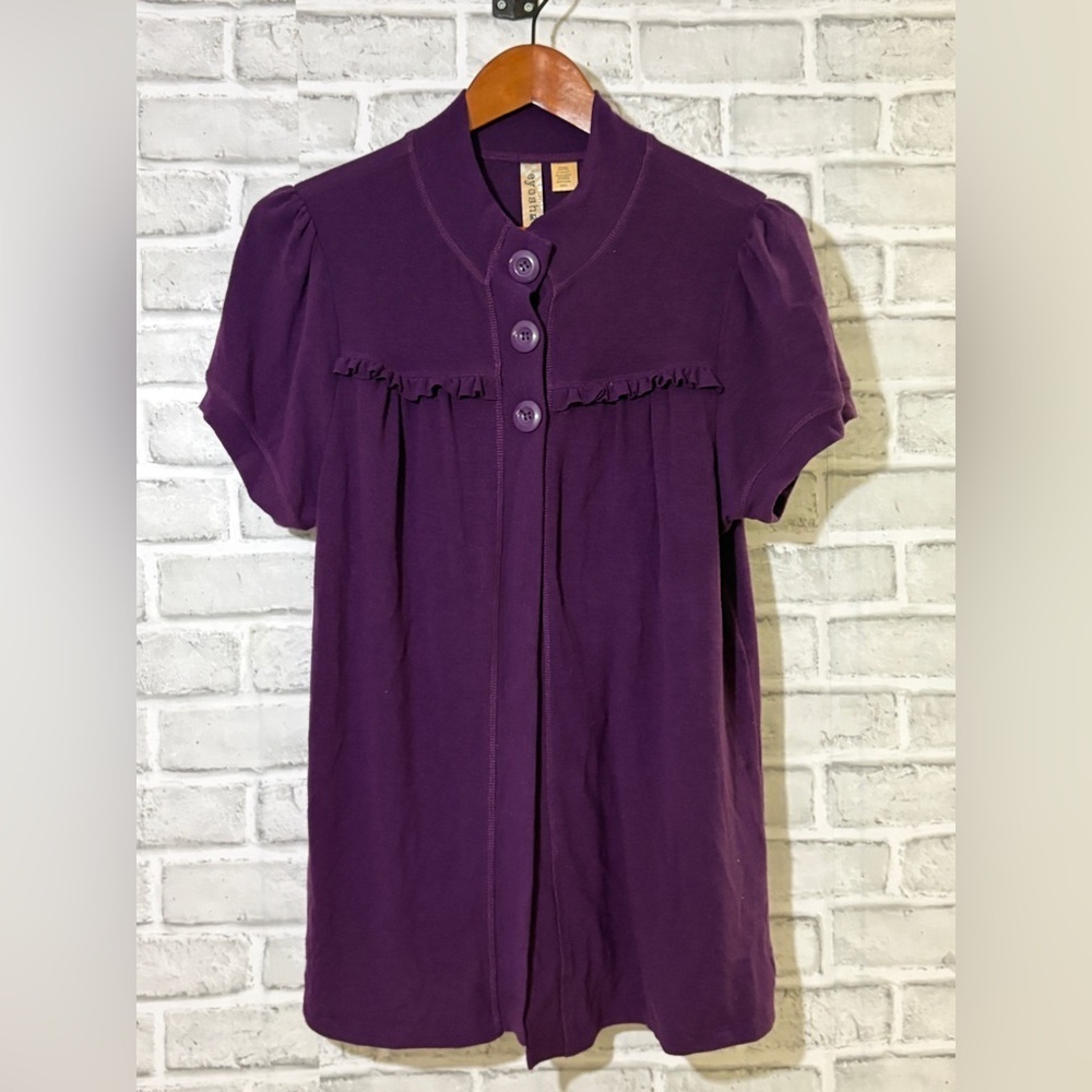 Eyeshadow Rich Purple Blouse with Button Details, open cardigan, size XL